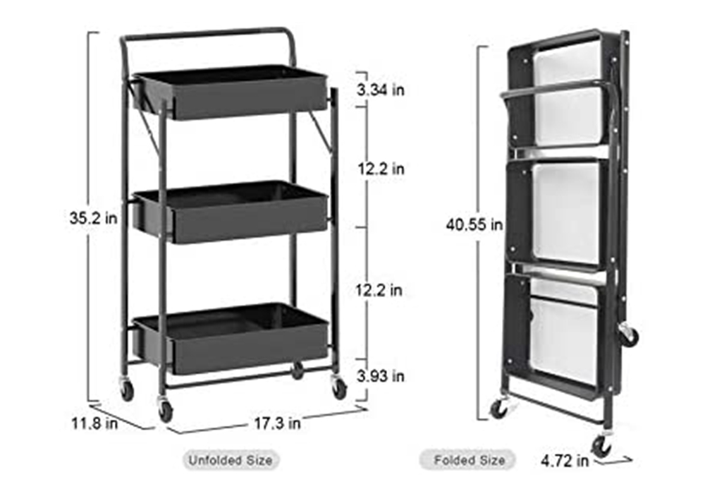 3 Tier Foldable Storage Cart with Wheels