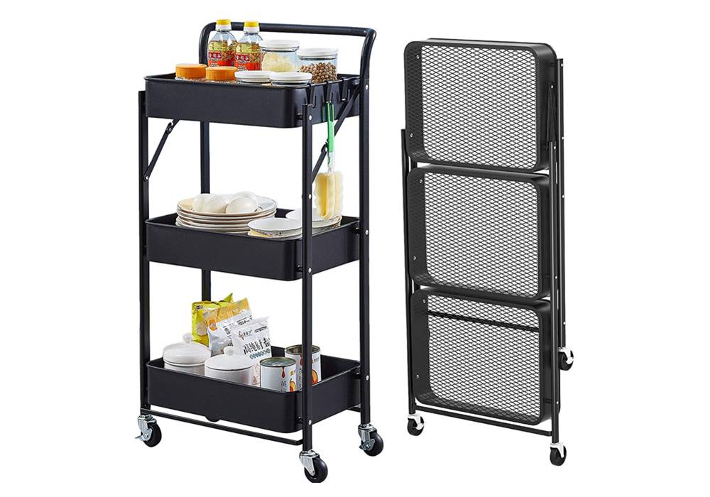 3 Tier Foldable Storage Cart with Wheels