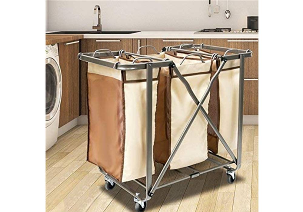 Folding 3 Section Laundry Hamper with Wheels