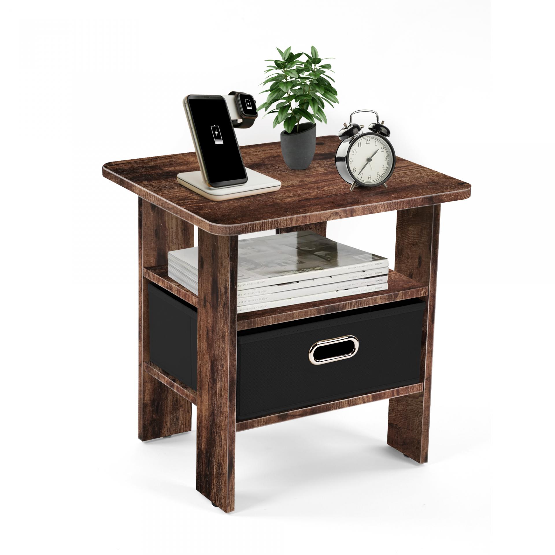 End Table Nightstand with Bin Drawer
