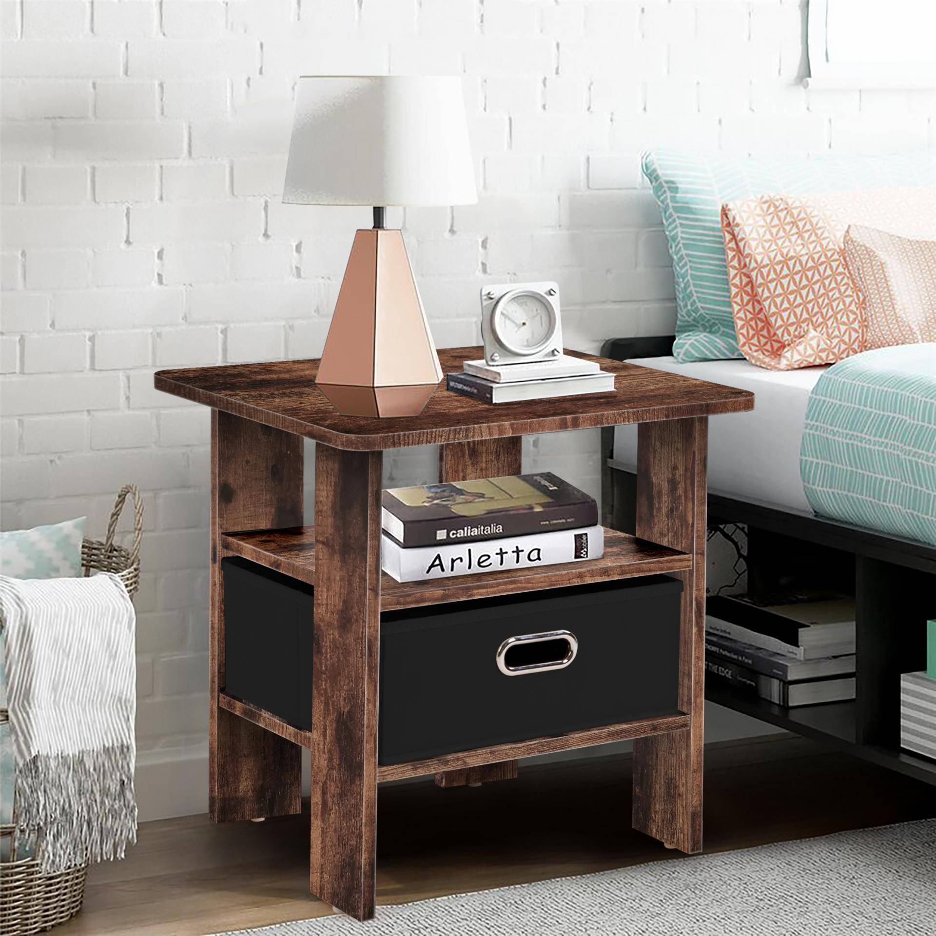 End Table Nightstand with Bin Drawer