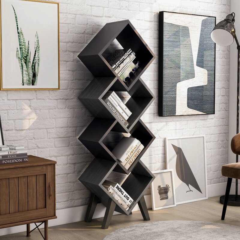 Modern 4-shelf Geometric Bookcase