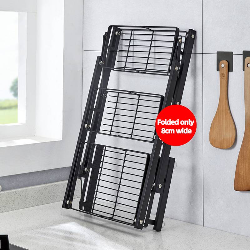 Folding Stainless Steel 2/3 Tiers Foldable Dish Rack Drying Drainer Seasoning Bowl Plate Holder Rack For Kitchen